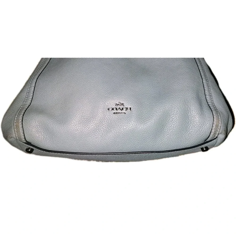 Coach Eddie Gorgeous Pebbled Leather Turnlock Lt. Light Blue 3 Compartments
